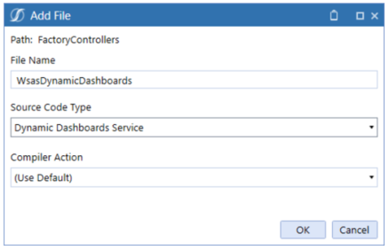 Add File dialog box to configure the assembly file that features the file name, source code type, and compiler action.